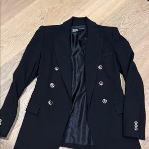 Zara Women's Black Blazer with Gold Buttons